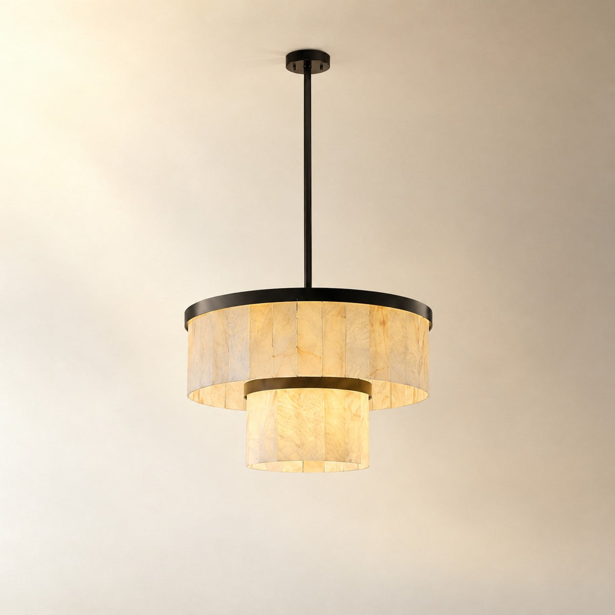 24" 2-Tier Alabaster Round Chandelier - Black