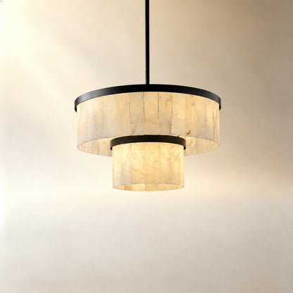 24" 2-Tier Alabaster Round Chandelier - Black