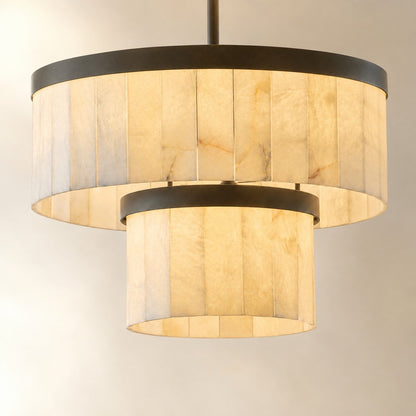 24" 2-Tier Alabaster Round Chandelier - Black