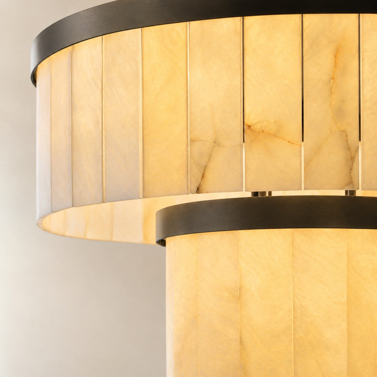24" 2-Tier Alabaster Round Chandelier - Black