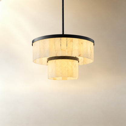 24" 2-Tier Alabaster Round Chandelier - Black