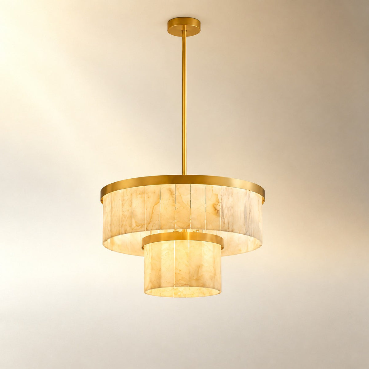 24" 2-Tier Alabaster Round Chandelier - Gold