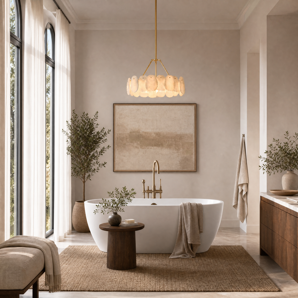 24" Alabaster Round Chandelier
