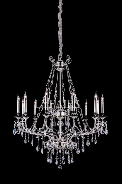 Baroque Silver/24K Gold Color Candle Light Crystal Chandelier