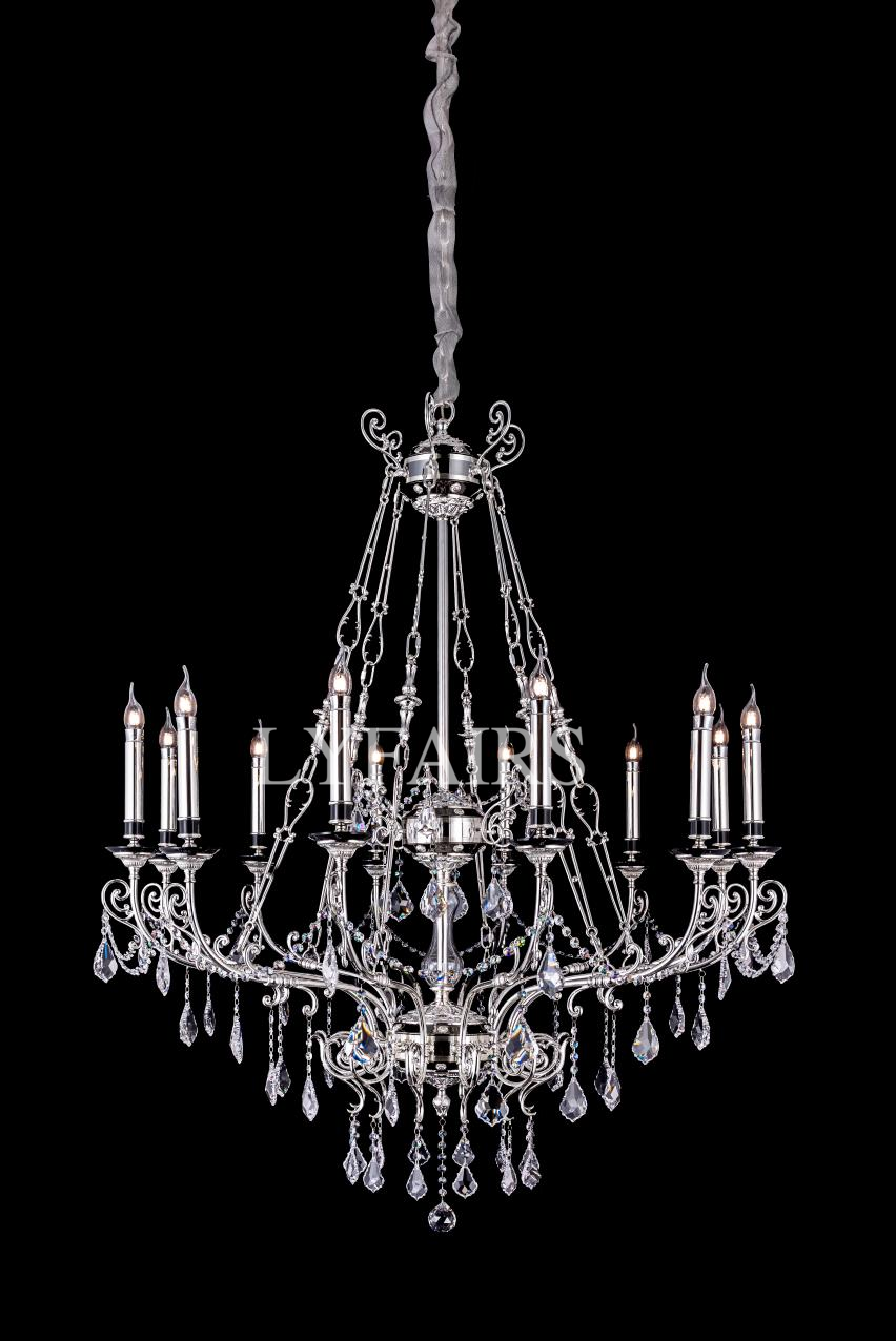 Baroque Silver/24K Gold Color Candle Light Crystal Chandelier