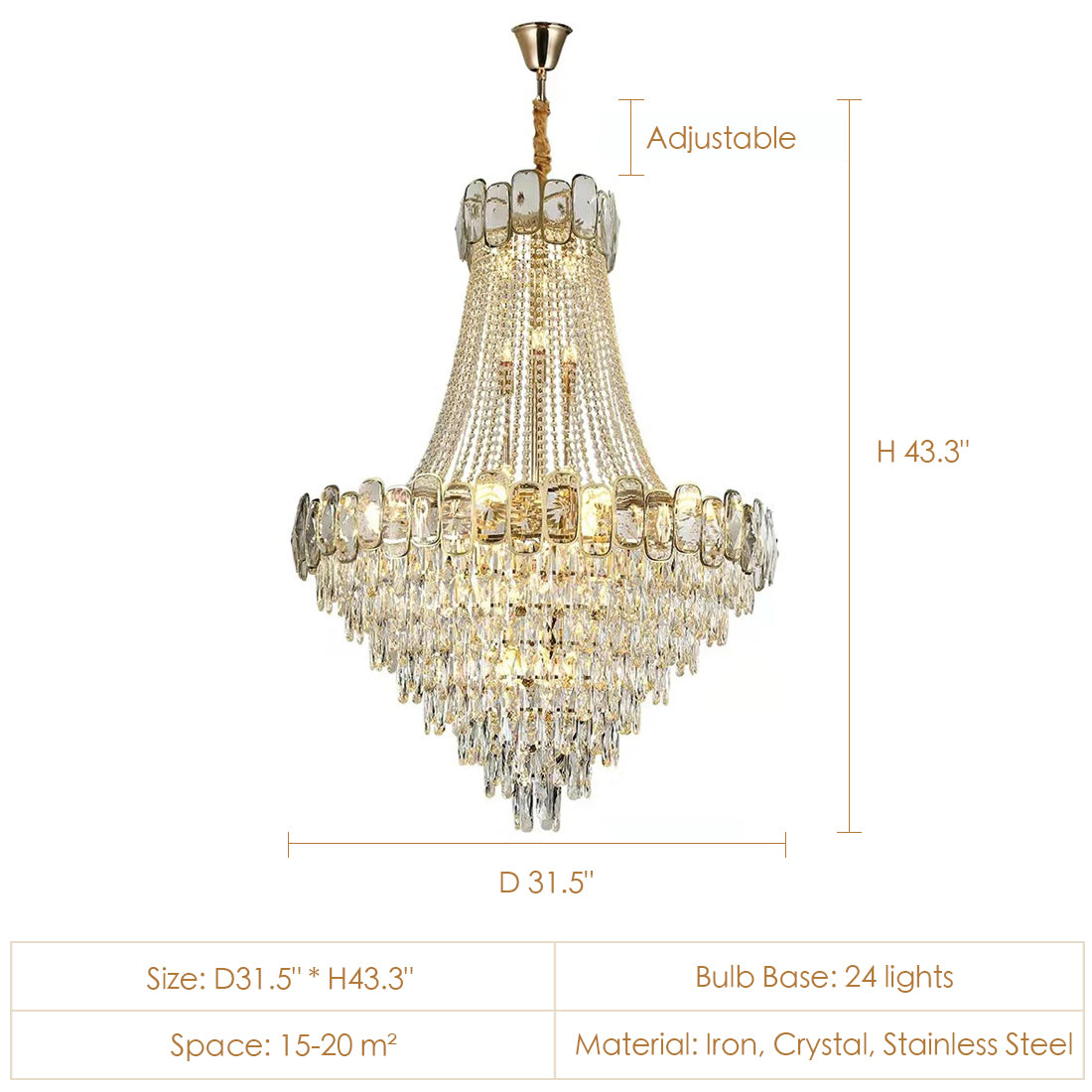 Foyer Staircase Chandelier Luxury K9 Crystal Ceiling Light
