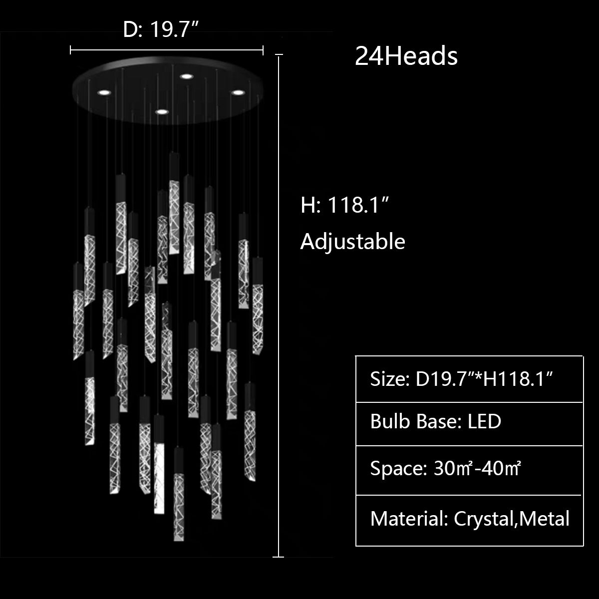 24Heads: D19.7"*H118.1" chandeleir,chandeliers,extra large,large,huge,big,oversize,rob,rectangle,round,crystal,metal,stairs,villa,loft