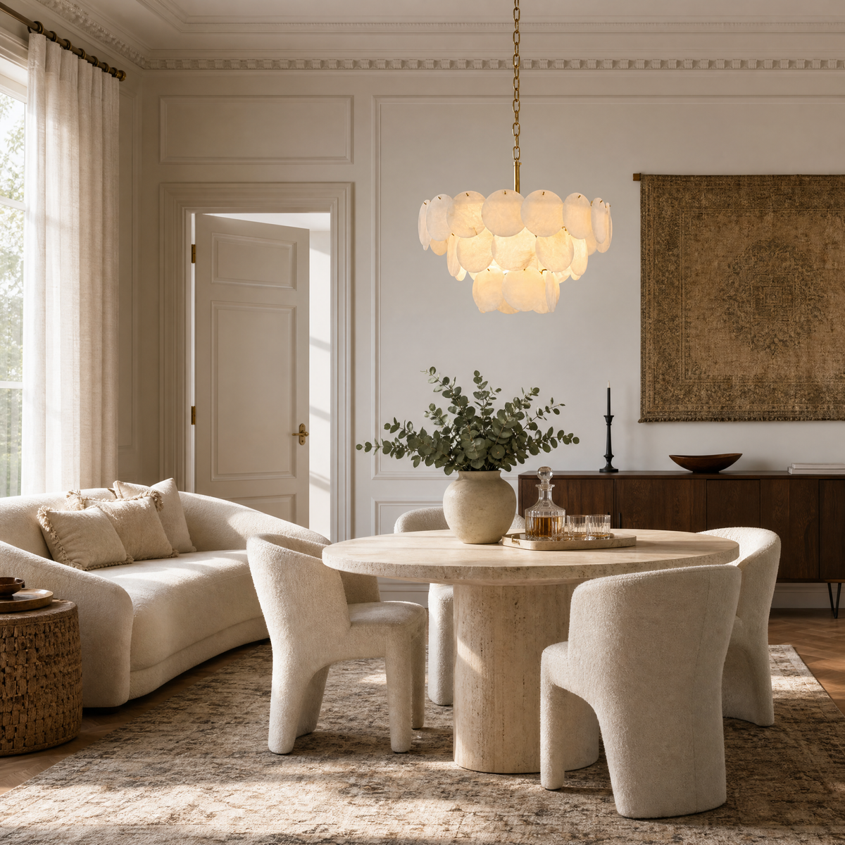 26" Natural Alabaster Round Chandelier