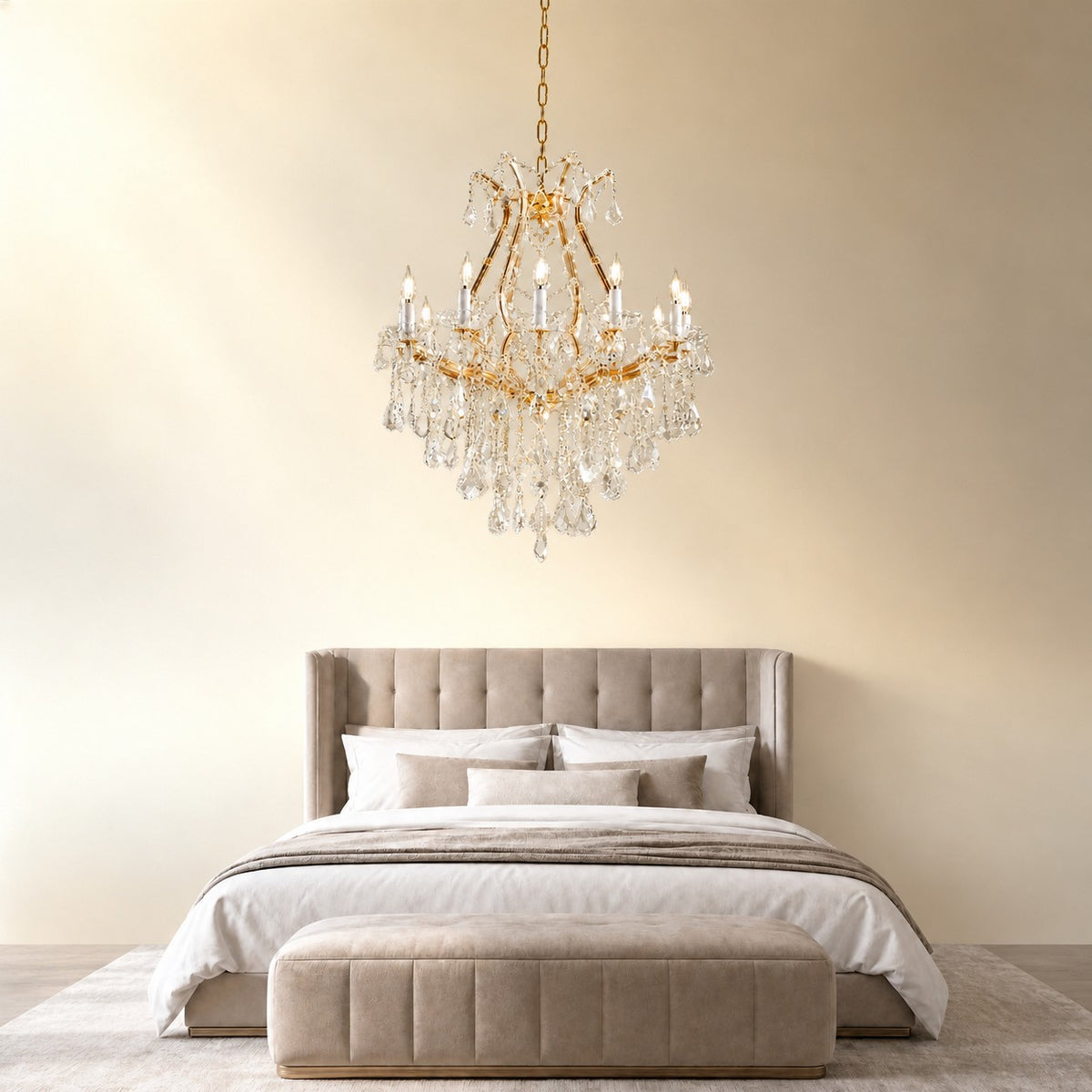 28.3" 12-Light Maria Theresa Crystal Chandelier - Gold