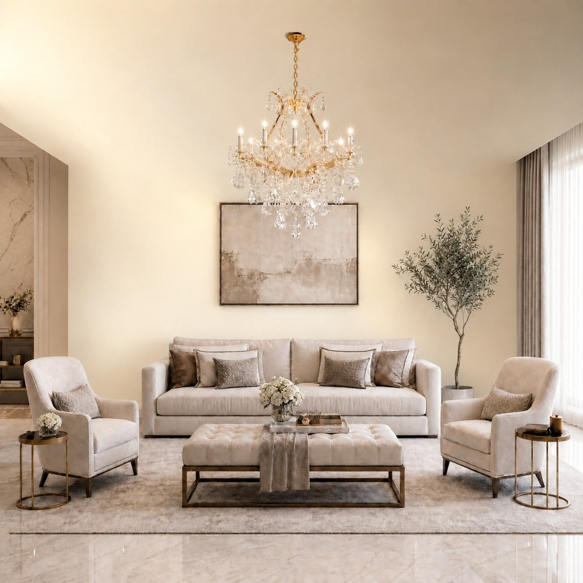 28.3" 12-Light Maria Theresa Crystal Chandelier - Gold