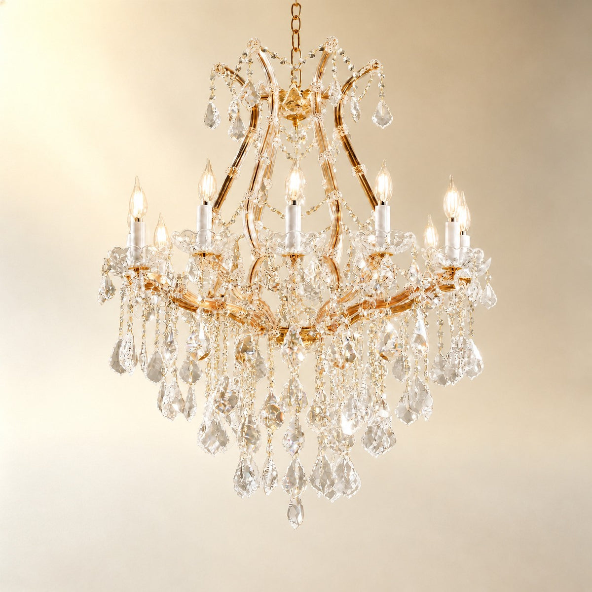 28.3" 12-Light Maria Theresa Crystal Chandelier - Gold