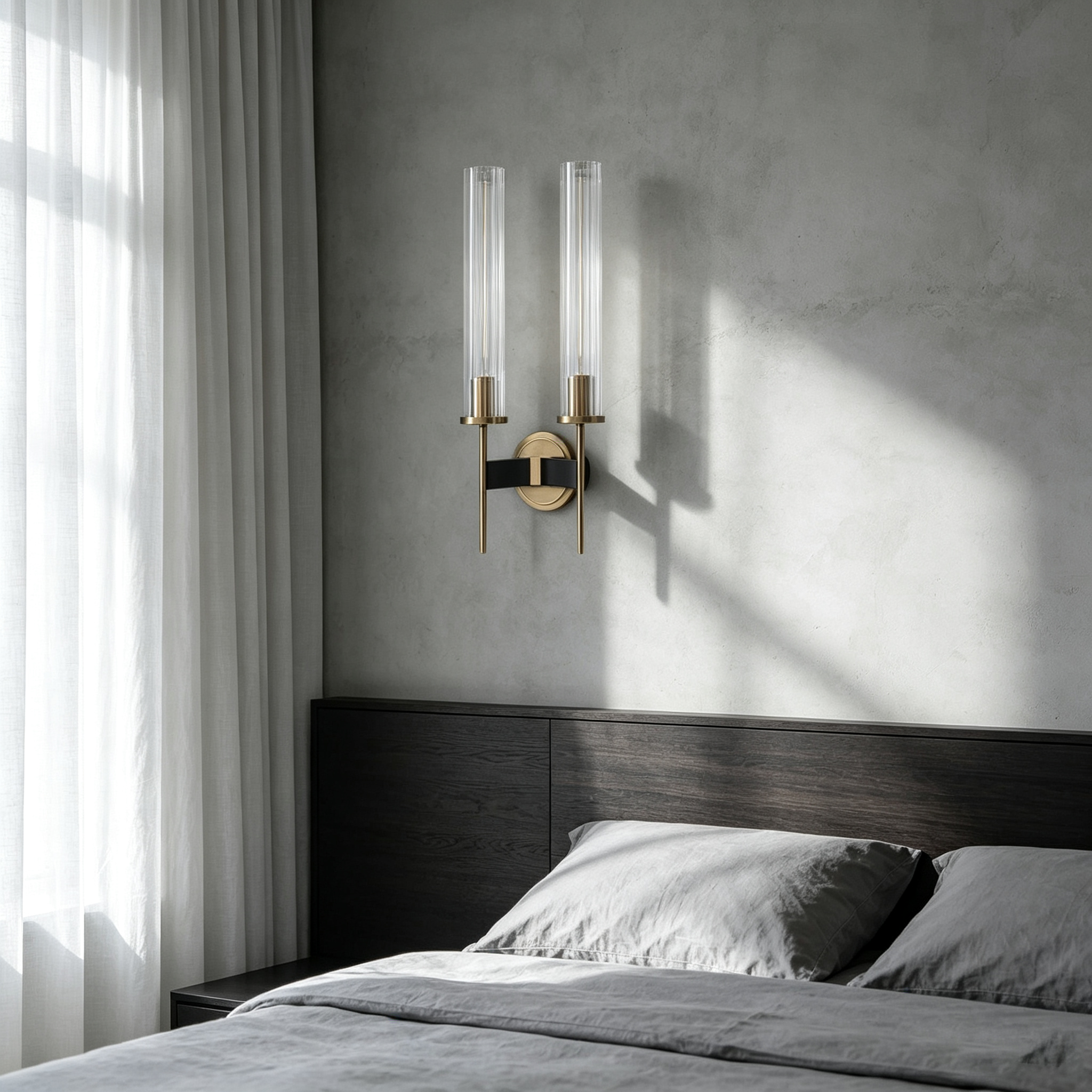 Chevelle Double Sconce, Modern Solid Brass Glass Wall Lamp