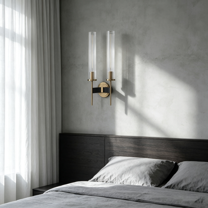 Chevelle Double Sconce, Modern Solid Brass Glass Wall Lamp