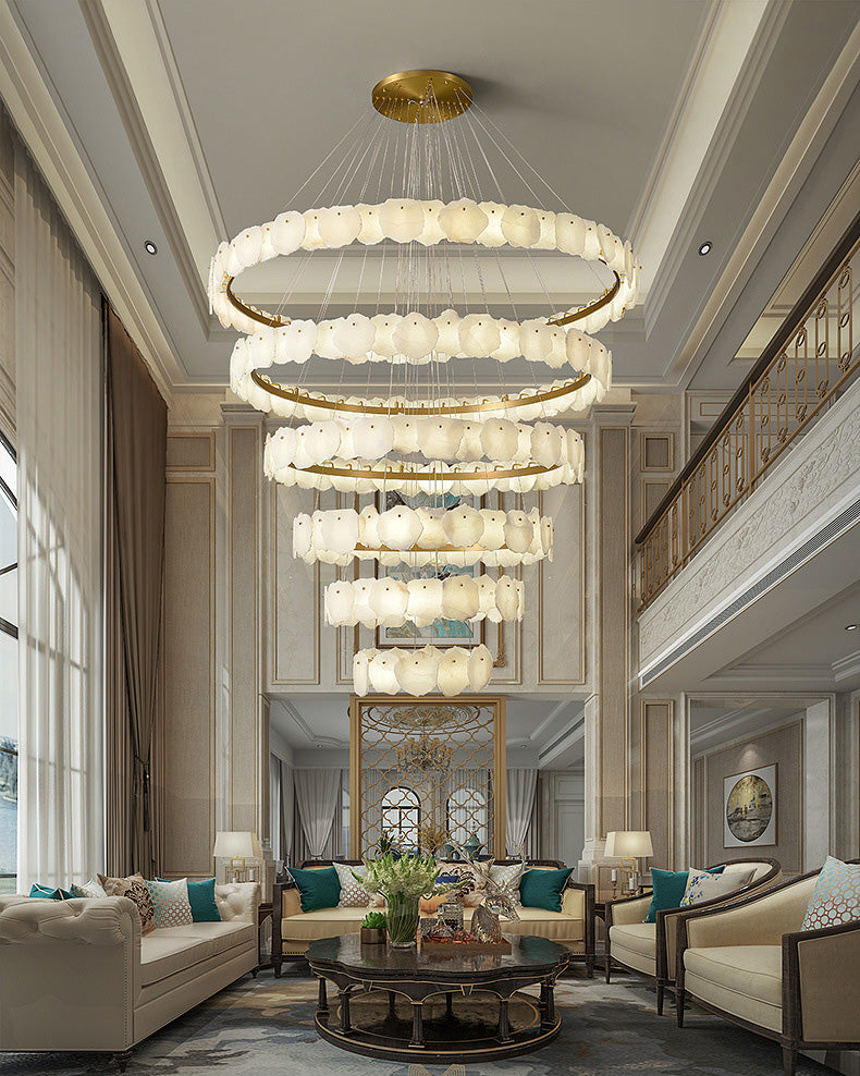 JC Tiered Circular Alabaster Chandelier