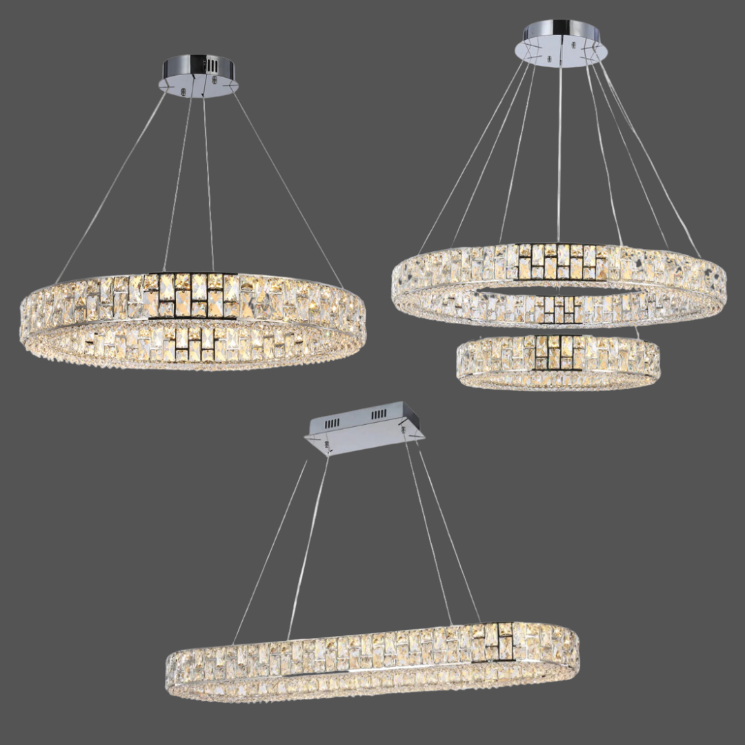 Light Luxury Round/Oval Spliced Crystal Chandelier for Living/Dining Room/Kitchen Island