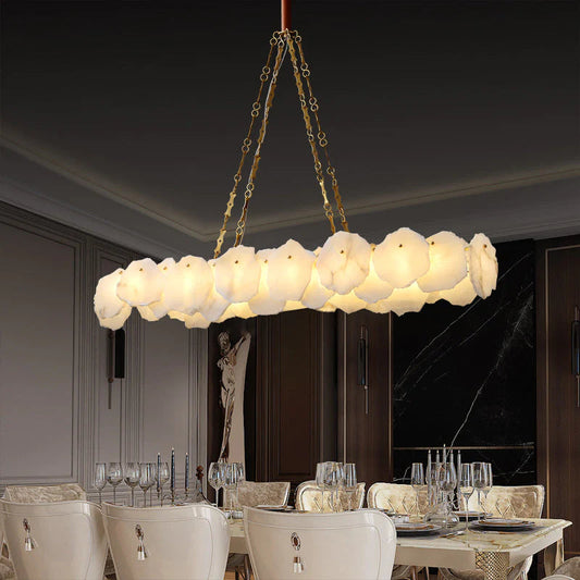 Noah Alabaster Modern Snowflake Linear Chandelier with Chain