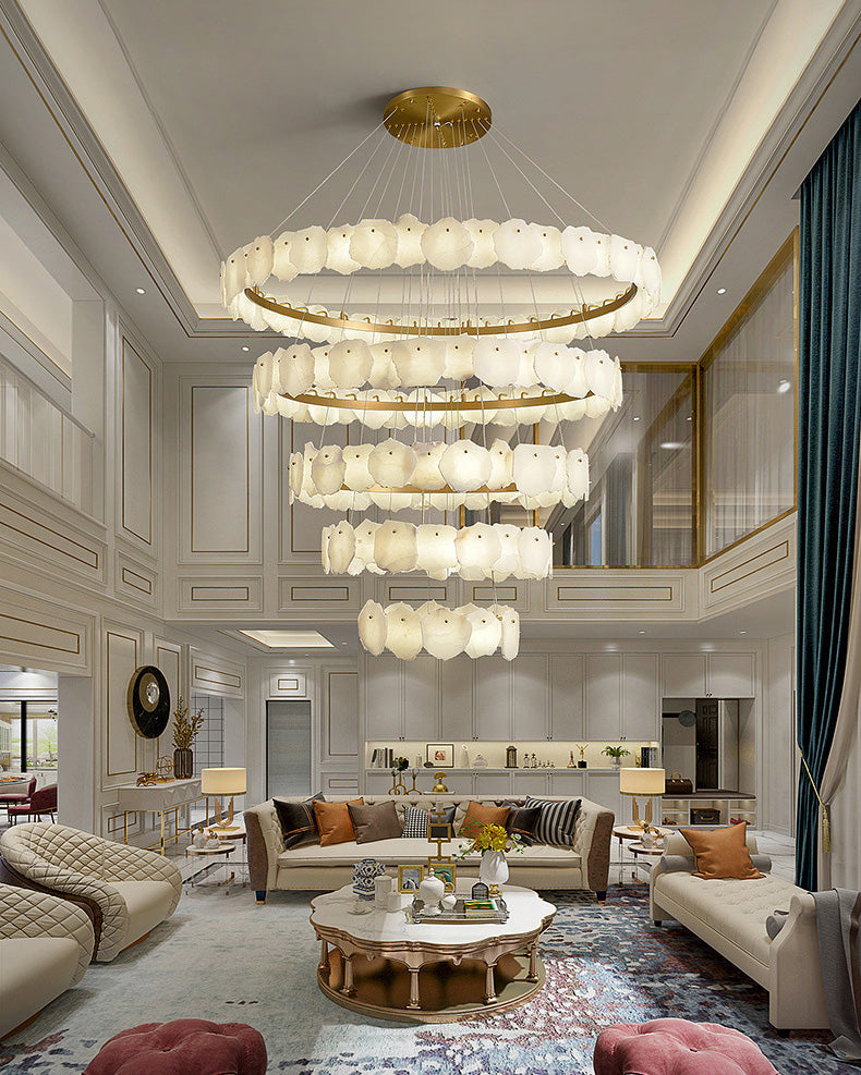 JC Tiered Circular Alabaster Chandelier