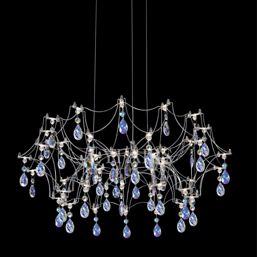 Shimmering Dreamcatcher Crystal Chandelier with Cascading Colorful Firefly-like Crystals