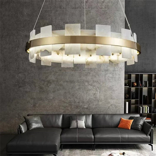 Denise Anita Modern Round Alabaster Chandelier For Living Room