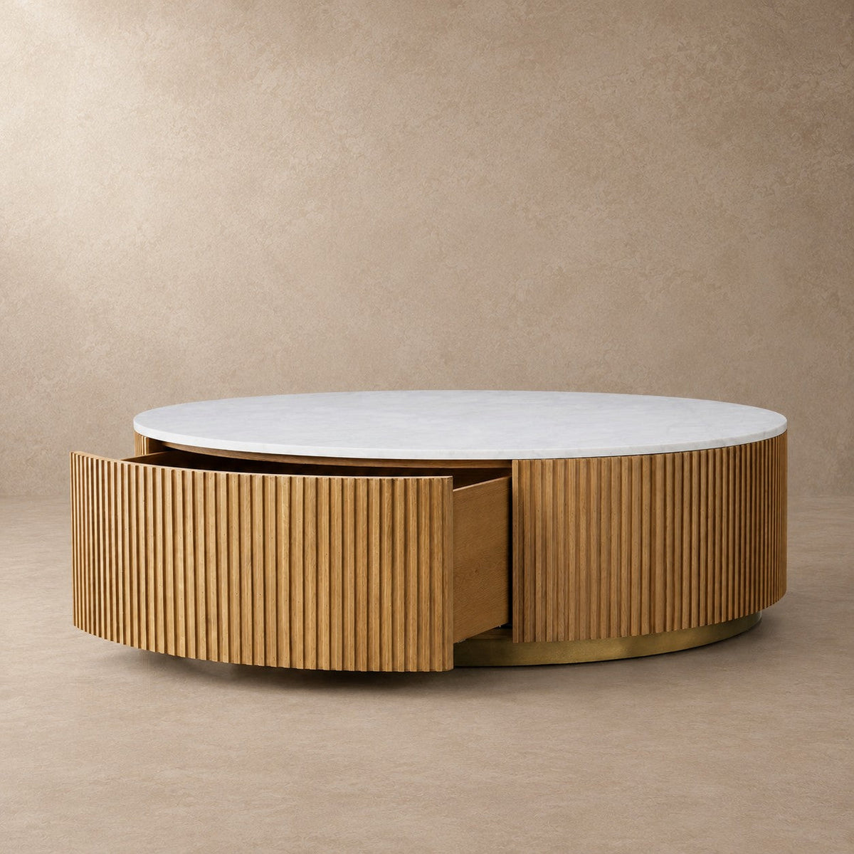 Happyarcadian Stone Top Round Storage Coffee Table