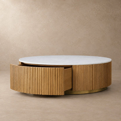 Happyarcadian Stone Top Round Storage Coffee Table