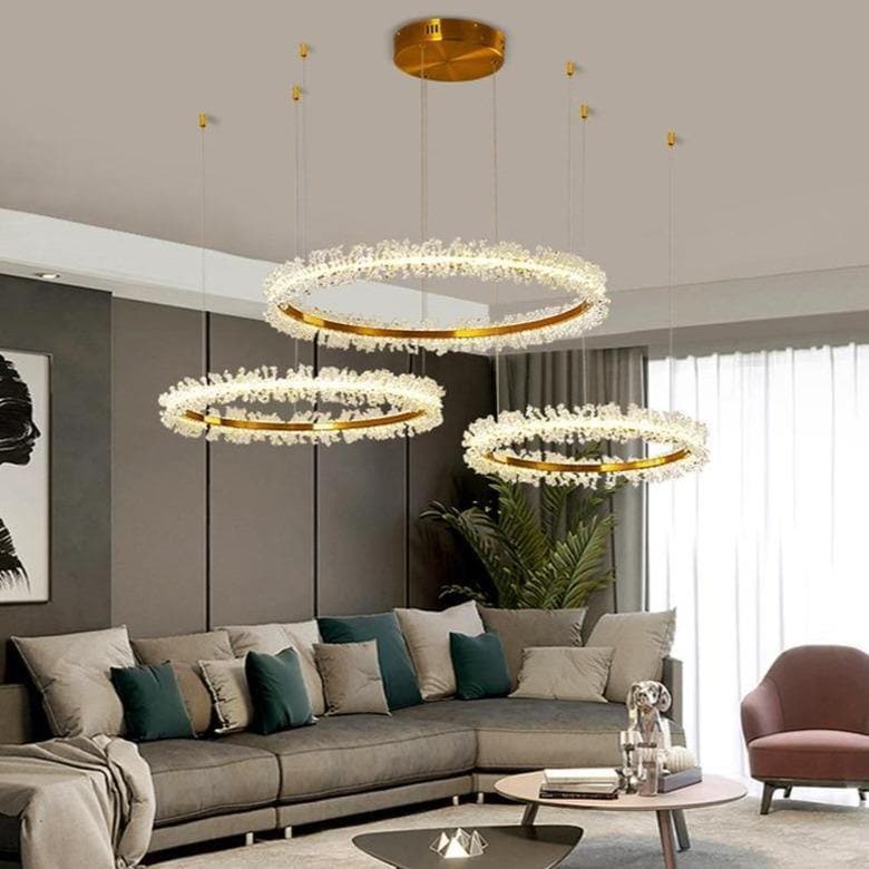 3 Size Ring Crystal Golden Round Chandelier