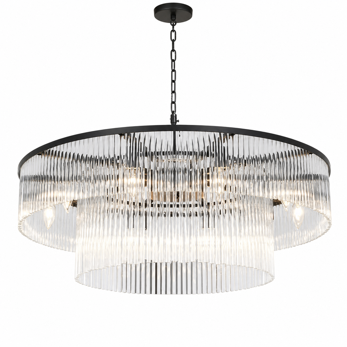 Two-Tier Striped Column Round Pendant D800 - Black
