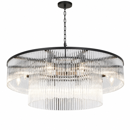 Two-Tier Striped Column Round Pendant D800 - Black