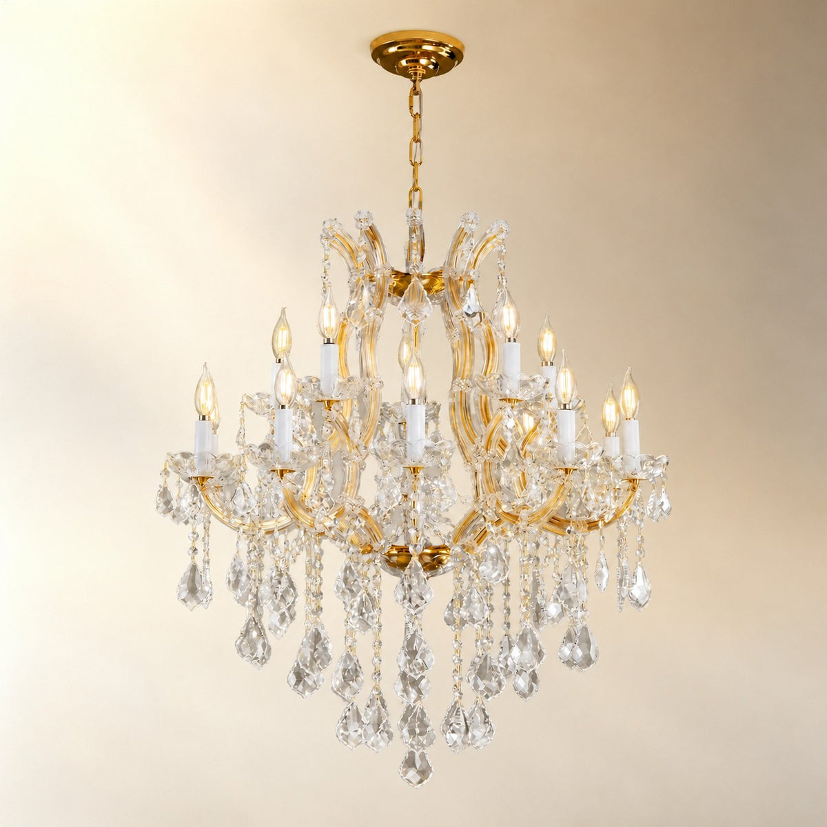30" 15-Light 2-Tier Maria Theresa Crystal Chandelier - Gold