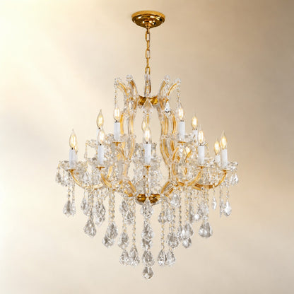 30" 15-Light 2-Tier Maria Theresa Crystal Chandelier - Gold
