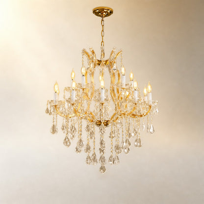 30" 15-Light 2-Tier Maria Theresa Crystal Chandelier - Gold