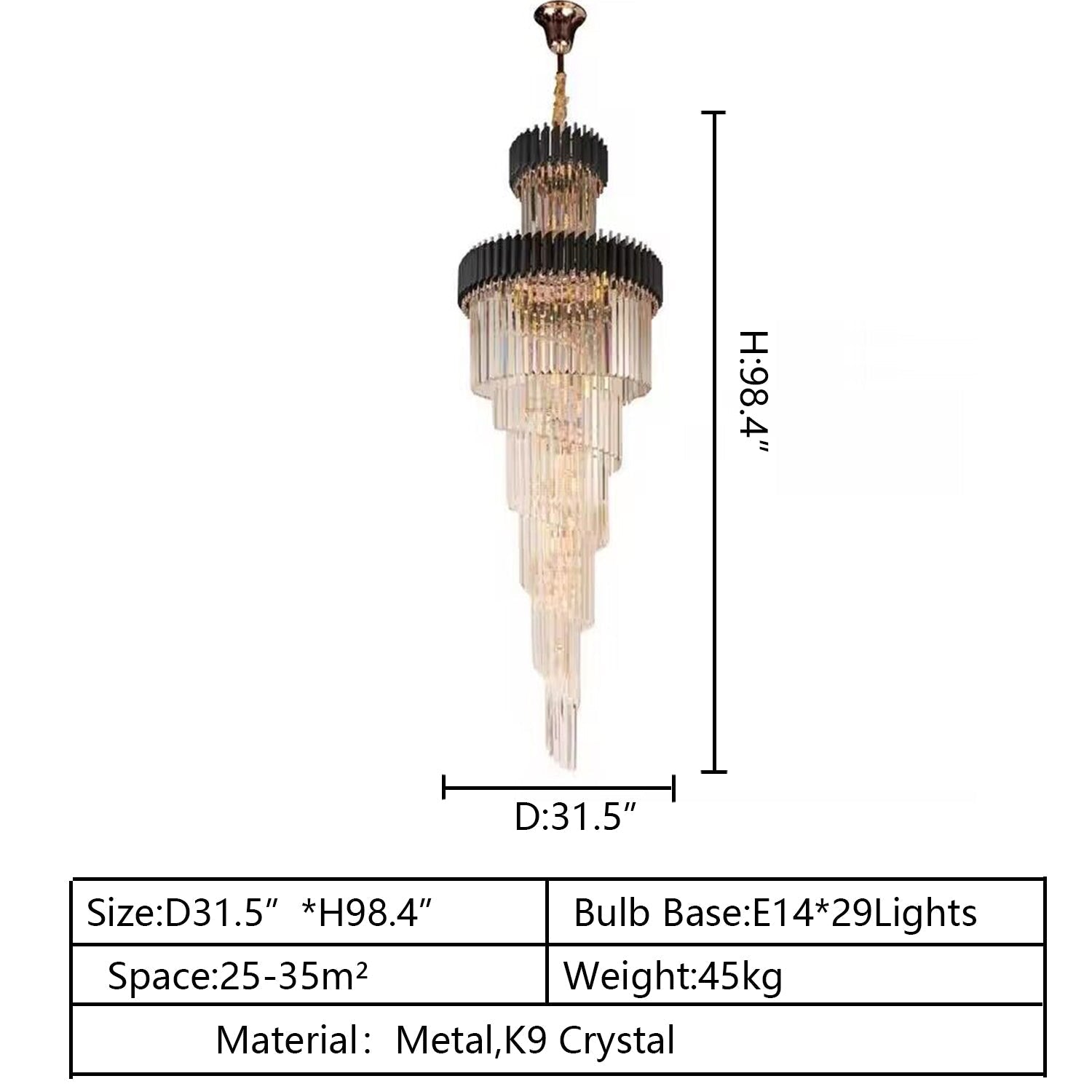 Spiral Crystal Chandelier For Foyer/ Staircase