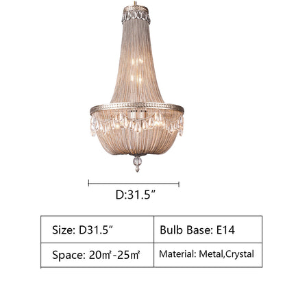 D31.5" oversize,huge,large,extra large,big,crystal,luxury,metal,chrome,gold,silver,duplex hall,villa,loft
