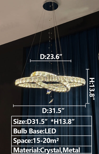2023 New Light Luxury Crystal Rings Chandelier with Butterfly for Living/Dining Room/ Bedroom, high quality,shining, adjustable, chrome, tiered, crossed, dimension