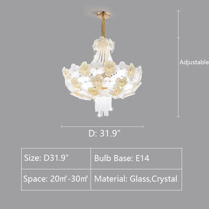 D31.9" chandelier,chandeliers,flower,branch,crystal,pendant,glass,iron,ceiling,living room,bedroom,foyer,hallway,checkroom