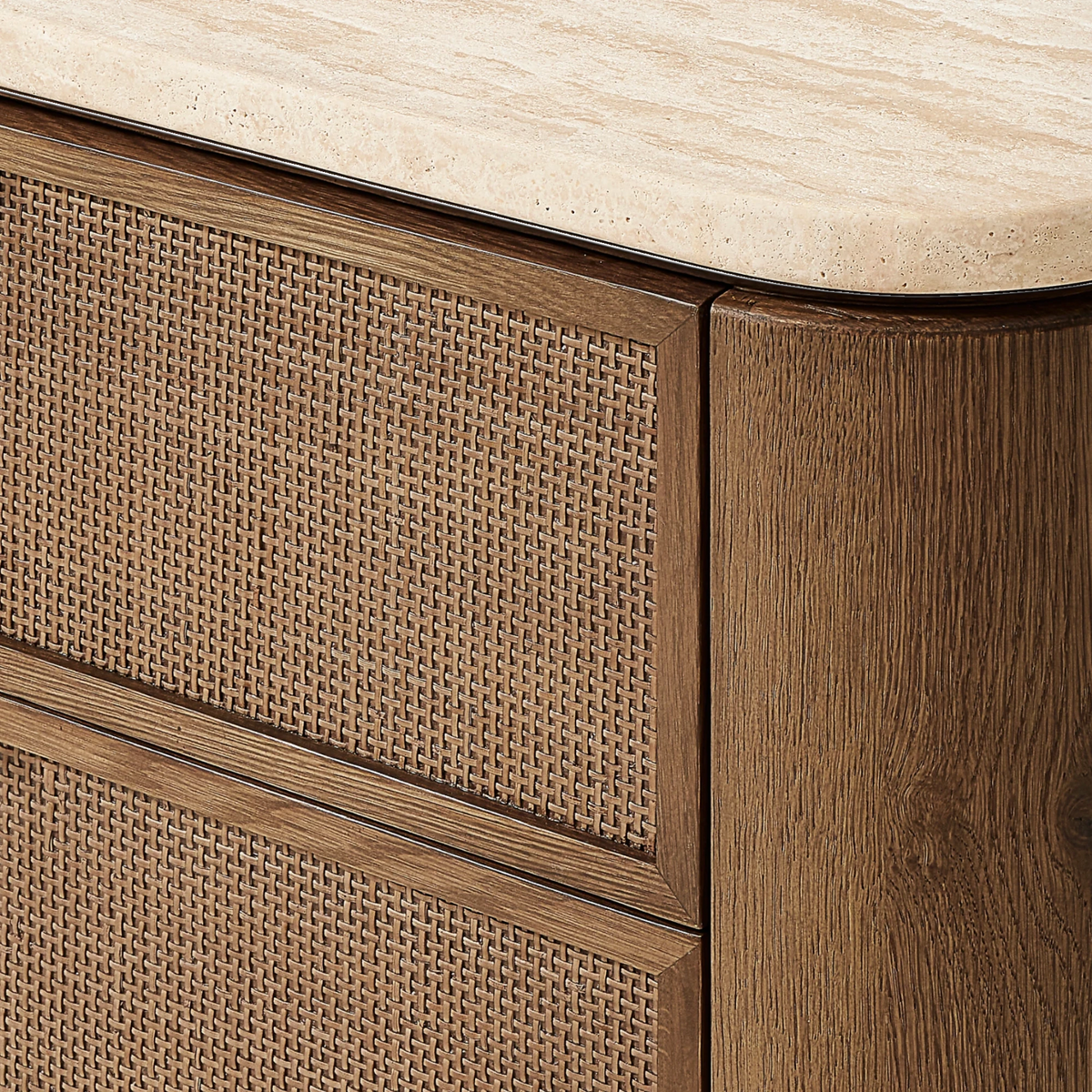 Happyarcadian Travertine Top Oak Bedside Table