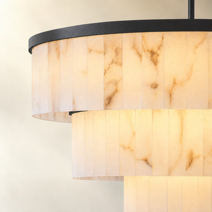 34.3" 3-Tier Alabaster Round Chandelier - Black