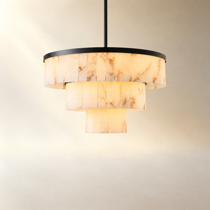 34.3" 3-Tier Alabaster Round Chandelier - Black