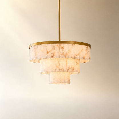 34.3" 3-Tier Alabaster Round Chandelier - Gold