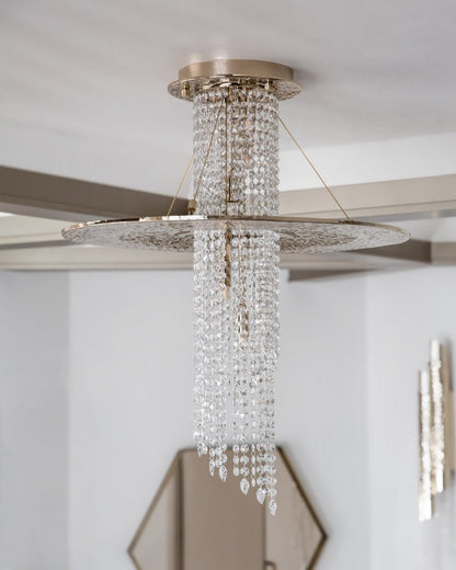 JC Angelina Flushmount Brass Crystal Pendant Chandelier