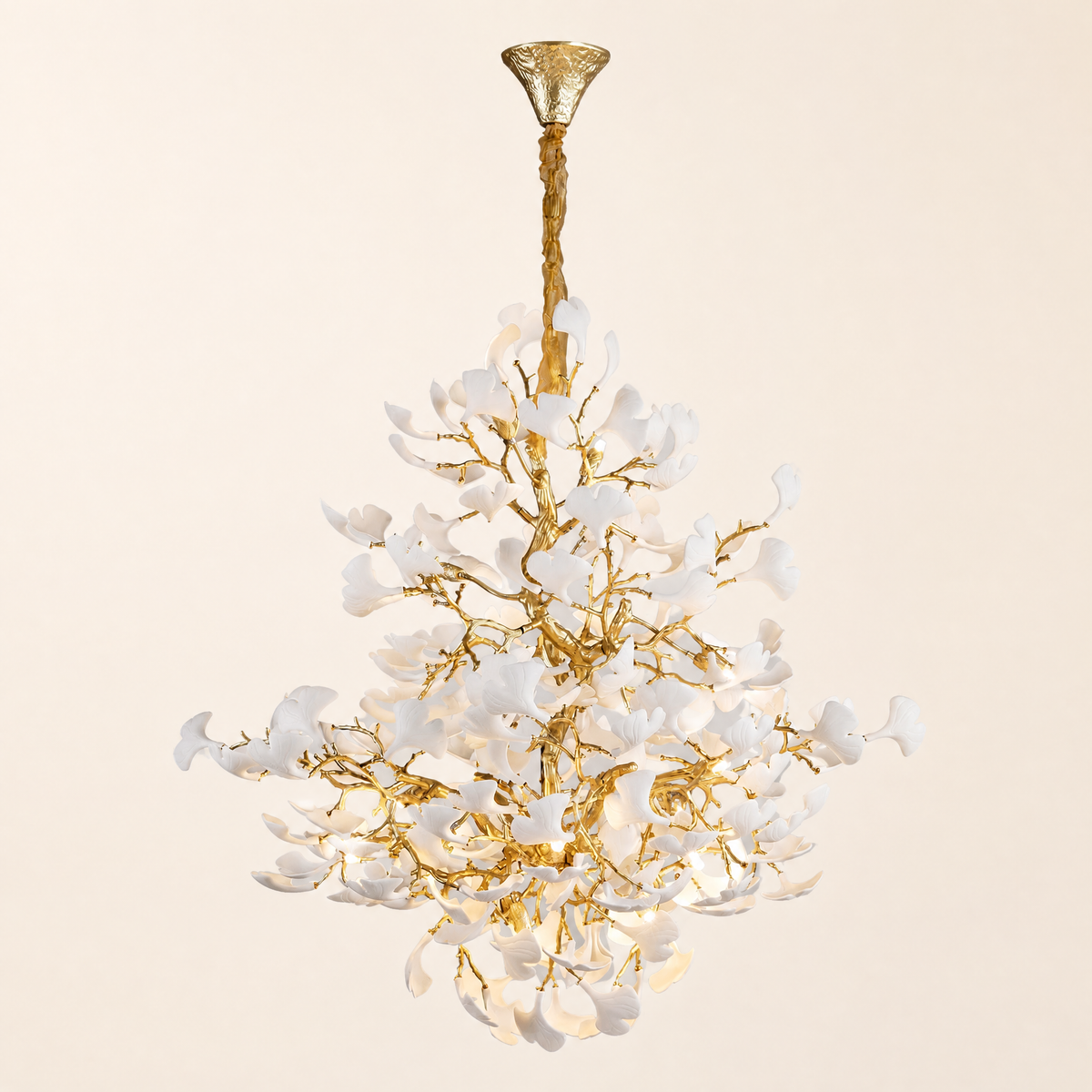 Moon Ring Ceramic Ginkgo Leaf Staircase Chandelier D1200 - Gold