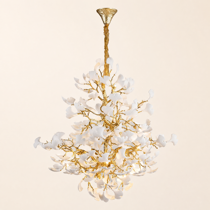 Moon Ring Ceramic Ginkgo Leaf Staircase Chandelier D1200 - Gold