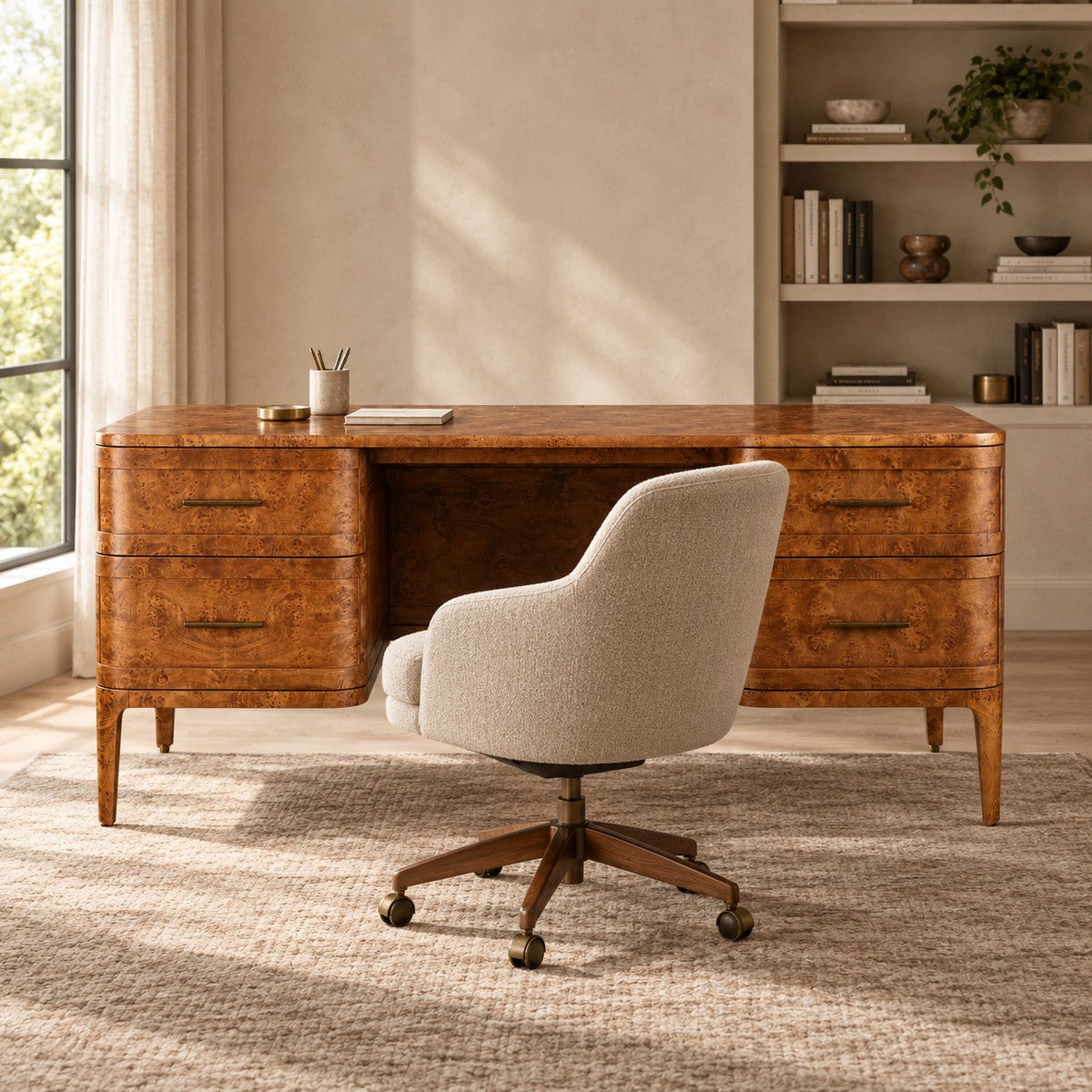 Happyarcadian Mappa Burl Wood Curved Workspace Table