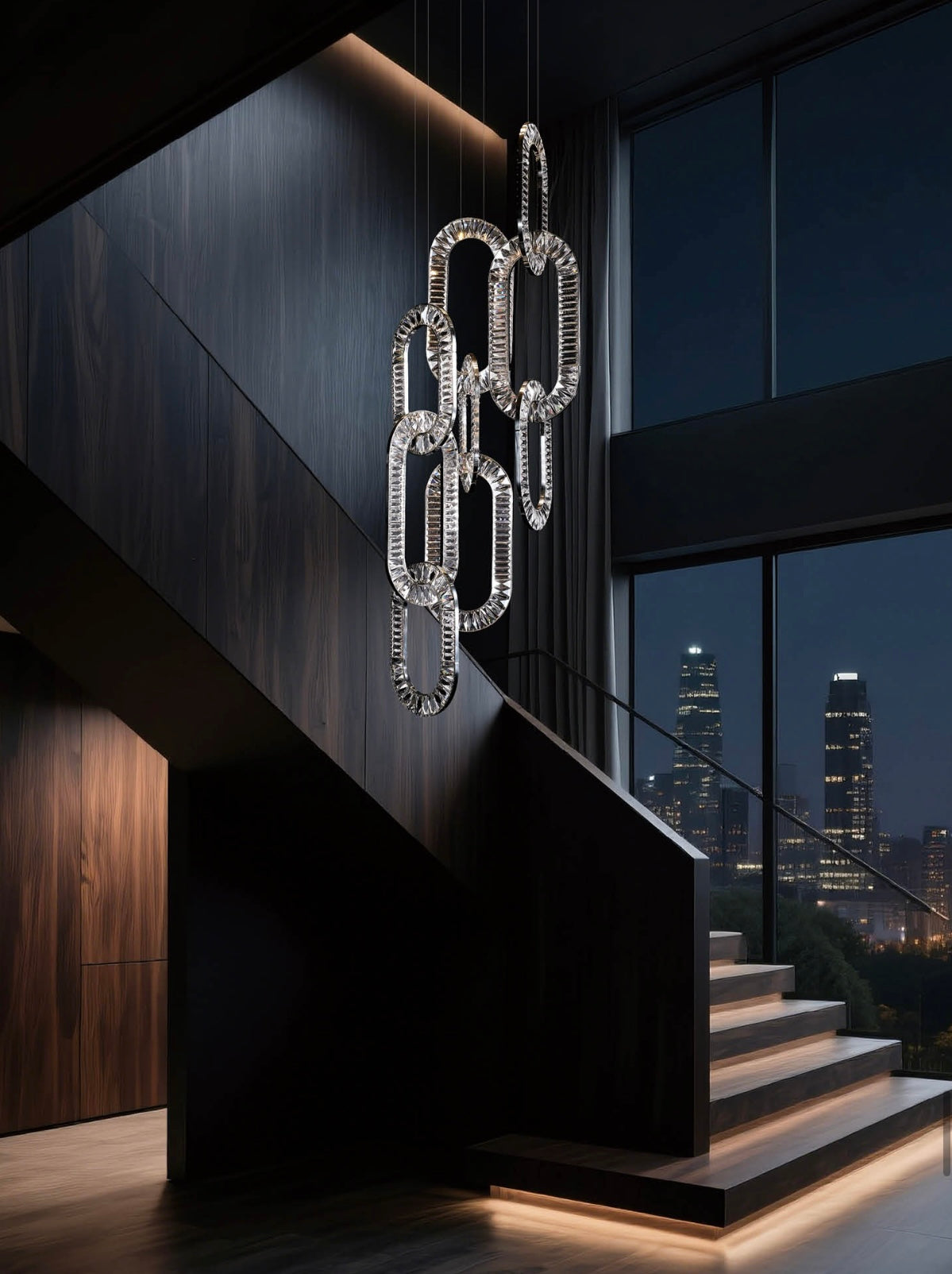 Modern Luxury Crystal Chain Cluster Chandelier for High Ceiling/Dining Room
