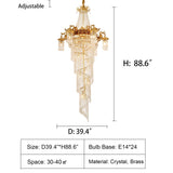 D39.4"*H88.6" chandelier,chandeliers,extra large,huge,big,staircase,spiral staircase,brass,crystal