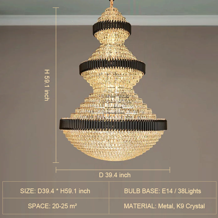 Modern Black Iron Crystal Chandelier For Foyer Staircase Luxurious Design Ceiling Light Fixture