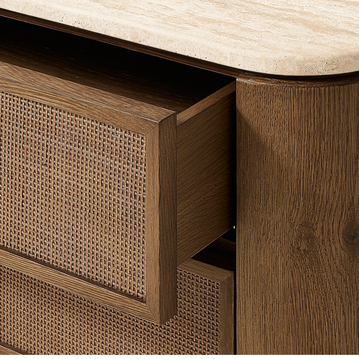 Happyarcadian Travertine Top Oak Bedside Table