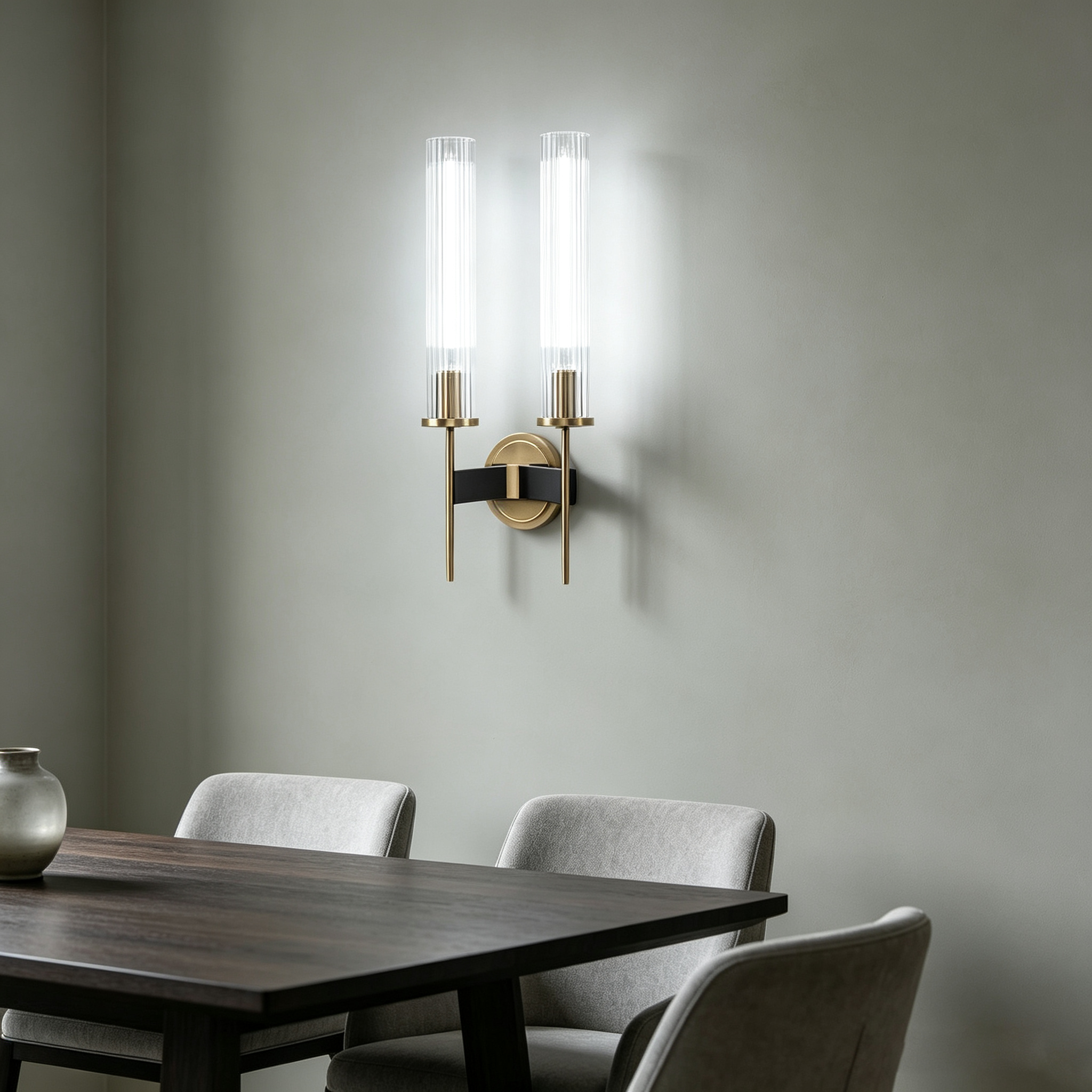 Chevelle Double Sconce, Modern Solid Brass Glass Wall Lamp