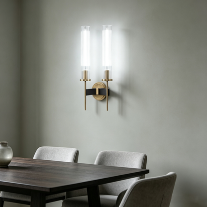 Chevelle Double Sconce, Modern Solid Brass Glass Wall Lamp