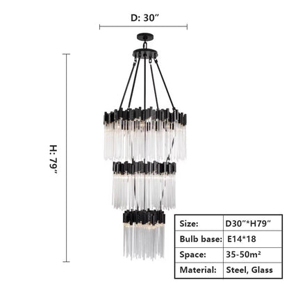 D30"*H79"Large Elegant Multi-layers Glam Glass Metal Edging Chandelier for High-ceiling Staircase/Entryway/Living/meeting Room